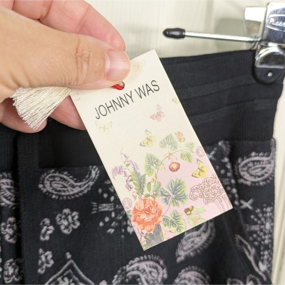 NEW Johnny Was Ruth Bandana Jogger Pants Small Black Paisley French Terry - Picture 6 of 11